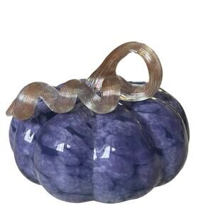 CHRISTIAN SIRIANO Hand Blown Art Glass Pumpkin Purple Marble Fall Decor New